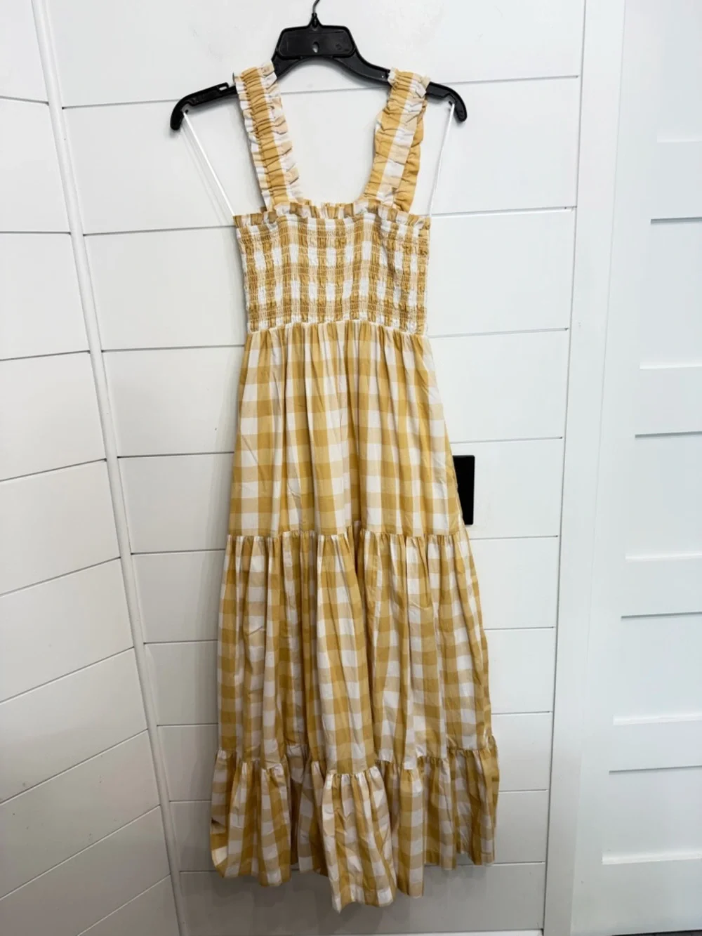 Abercrombie & Fitch Yellow Gingham Ruffle Strap Maxi Dress